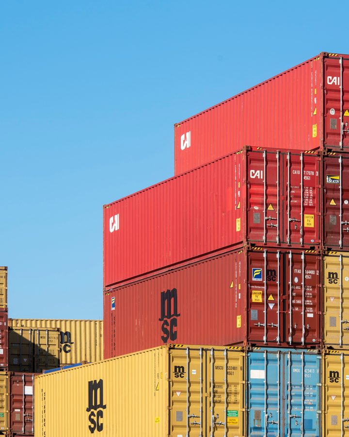 Gantry cranes working containers at a deep-water port